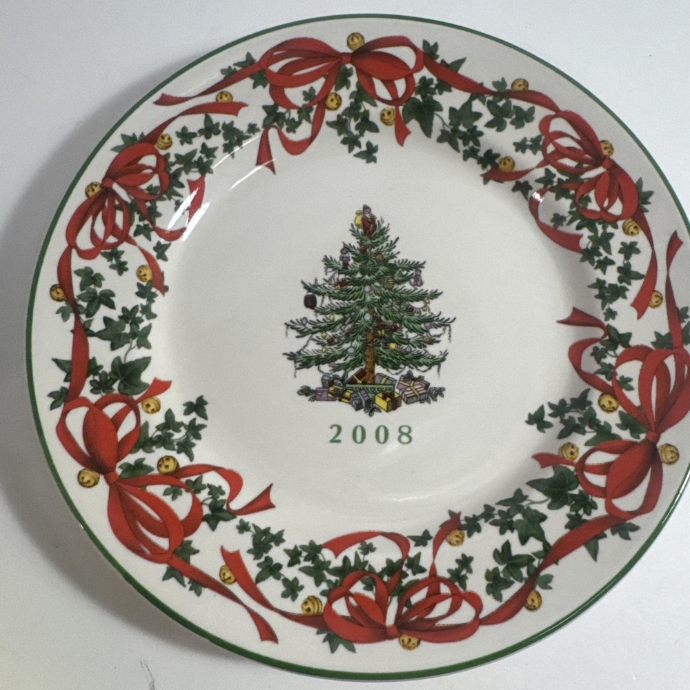 SPODE CHRISTMAS TREE RED RIBBON ROUND 12 1/2" PLATTER - Picture 8 of 14